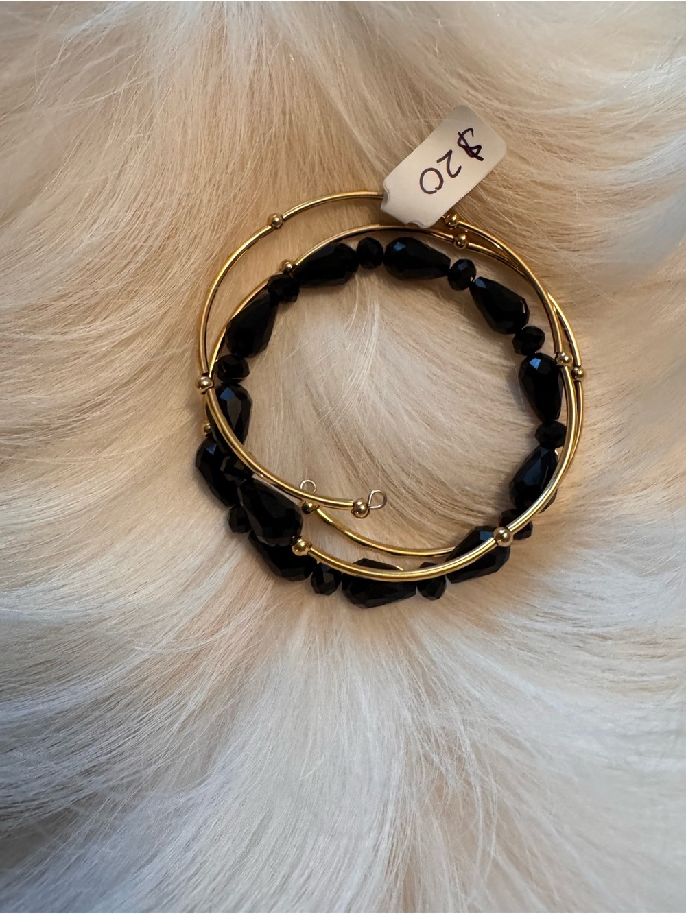 Gold plated and Black Beaded Women's Bracelet